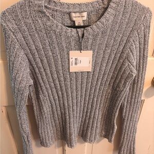 Calvin Klein Jeans Gray Ribbed Crew Neck Sweater